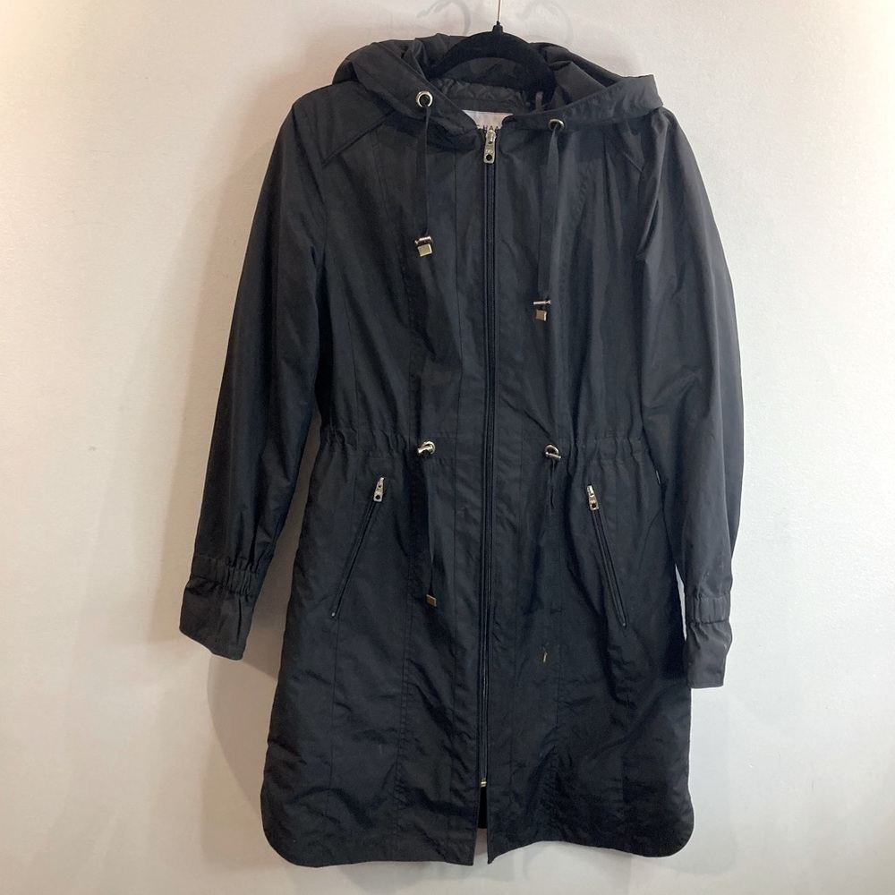 COLE HAAN Sz S Loose Packable Cap Hooded Drawstring Waffle Lining Rain Coat